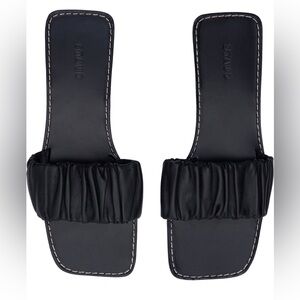 STAUD Black Nina Ruched Slide Slip On Leather Sandal Made in Portugal, Size 9